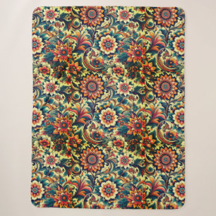 Ai generated colourful floral pattern sherpa blanket