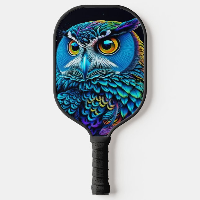Ai generated Colourful Owl  Pickleball Paddle (Front)
