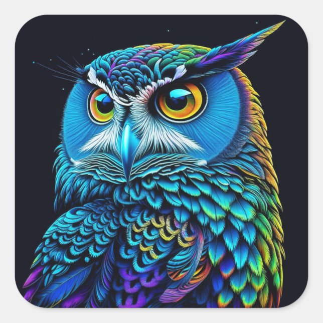 Ai generated Colourful Owl  Square Sticker (Front)