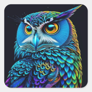 Ai generated Colourful Owl Square Sticker