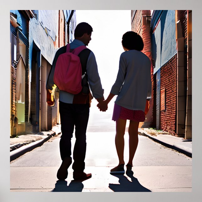 AI Generated Couple Holding Hands Urban Art Poster (Front)