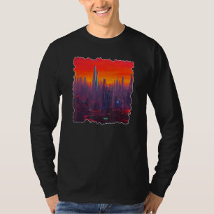 Ai Generated Designs Utopia Cyberpunk City Skylin T-Shirt