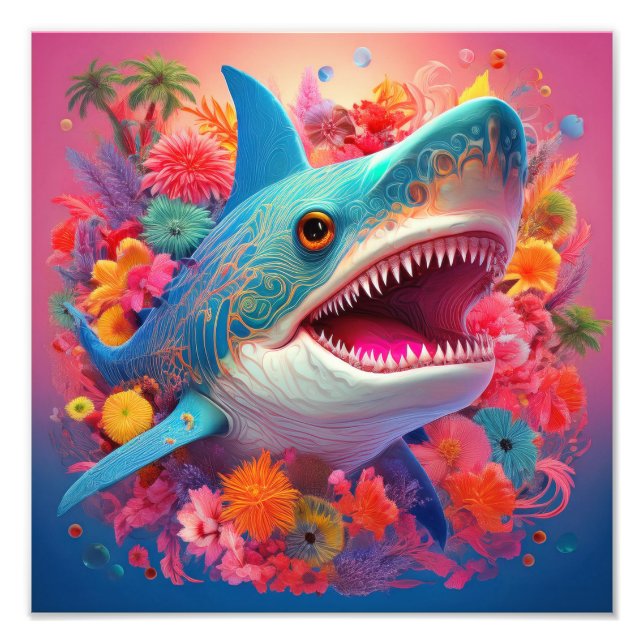 AI-Generated flower Shark Photo Print (Front)