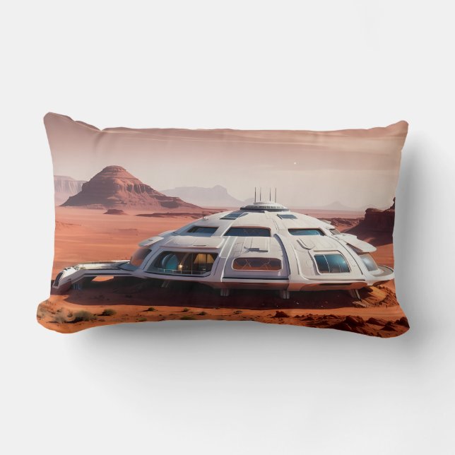 AI-Generated Futuristic Mars Habitat Dome Lumbar Cushion (Front)