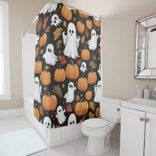 AI Generated Ghost And Pumpkin Halloween Shower Curtain