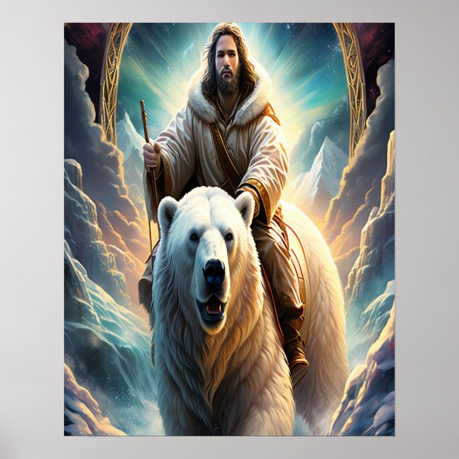 (AI Generated ) Jesus on a polar bear  20x16 Poster (Front)