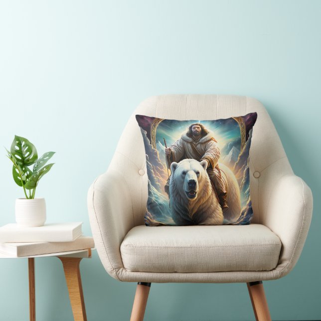 (AI Generated ) Jesus on a polar bear  Cushion (Chair)