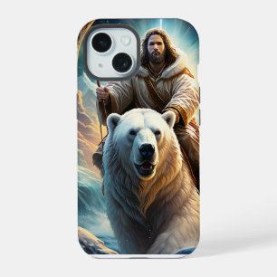 (AI Generated ) Jesus on a polar bear  iPhone 15 Case