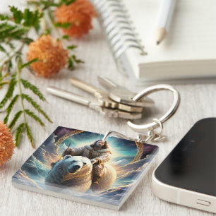 (AI Generated ) Jesus on a polar bear  Key Ring