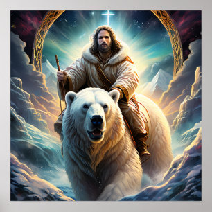 (AI Generated ) Jesus on a polar bear Poster