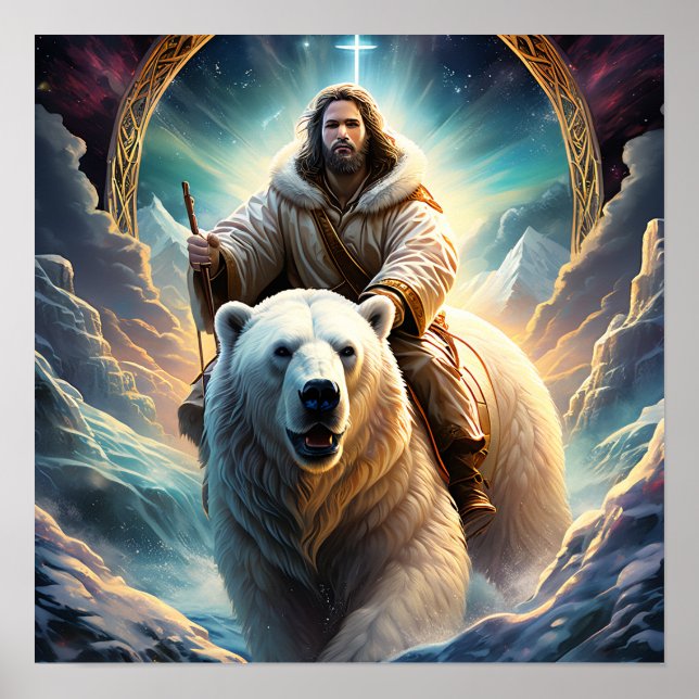 (AI Generated ) Jesus on a polar bear  Poster (Front)