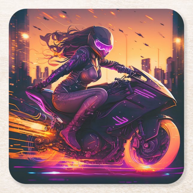 AI generated motorcycle art #3 Square Paper Coaster (Front)
