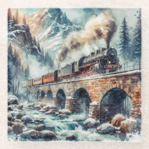 AI Generated Steam Engine Train Glass Coaster