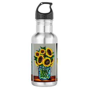 Ai Generated Sunflowers in Mason Jar 532 Ml Water Bottle