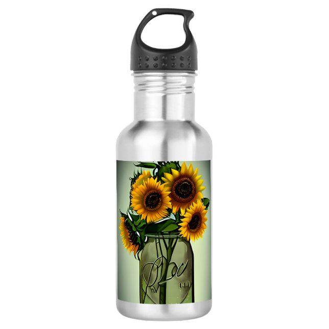 Ai Generated Sunflowers in Mason Jar 710 Ml Water Bottle (Front)