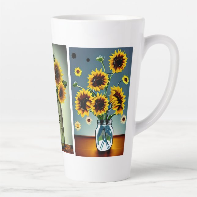 Ai Generated Sunflowers in Vases Latte Mug (Right)