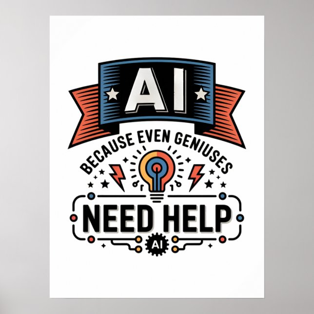 AI Genius Humor Tech Quote Design Poster (Front)
