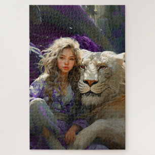 Ai Girl with Lion Jigsaw Puzzle