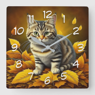 AI Grey Tabby Cat   Square Wall Clock