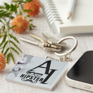 AI Hipster with Wearable Glasses and Moustache Key Ring