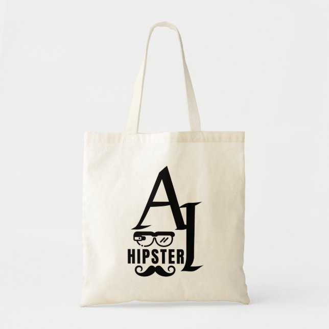 AI Hipster with Wearable Glasses and Moustache Tote Bag (Front)