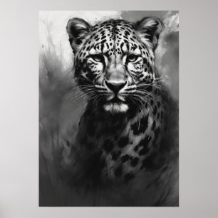 Ai Image, Charcoal Sketch. Leopard Poster