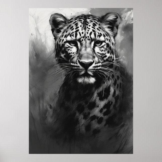 Ai Image, Charcoal Sketch. Leopard Poster (Front)