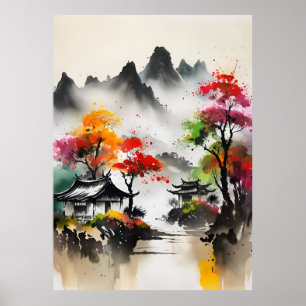 AI Ink Drawing landscape Poster