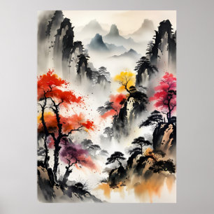 AI Ink Drawing landscape Poster