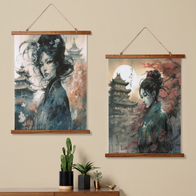 Ài & Min Chinese Artwork Hanging Tapestry (Asymmetrical)
