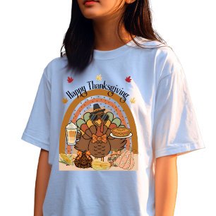 AI Mix Art Rainbow Thanksgiving Stylish Turkey T-Shirt