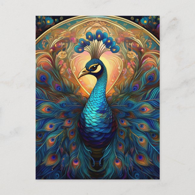 AI Peacock Holiday Postcard (Front)