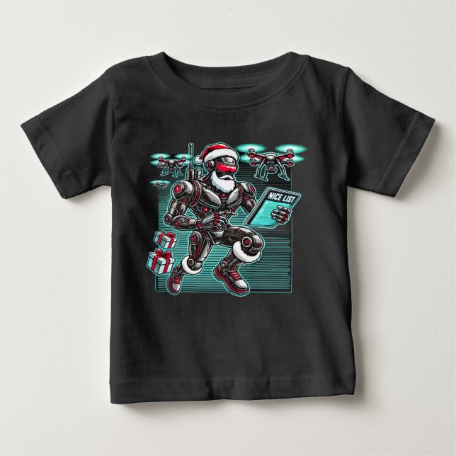 AI Powered Santa Robot with Drones and Christmas L Baby T-Shirt (Front)