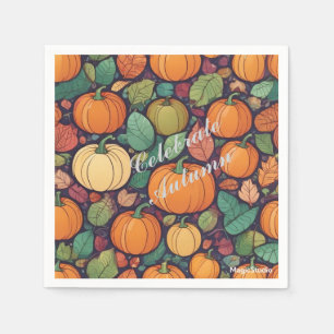 AI Pumpkin and Autumn Leaves Paper Napkins