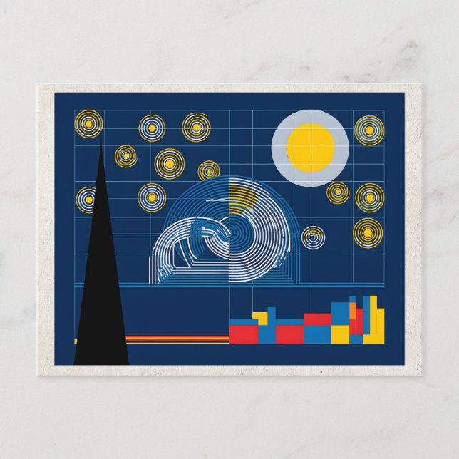 AI Remix Artwork Bauhaus Nightscape Postcard (Front)