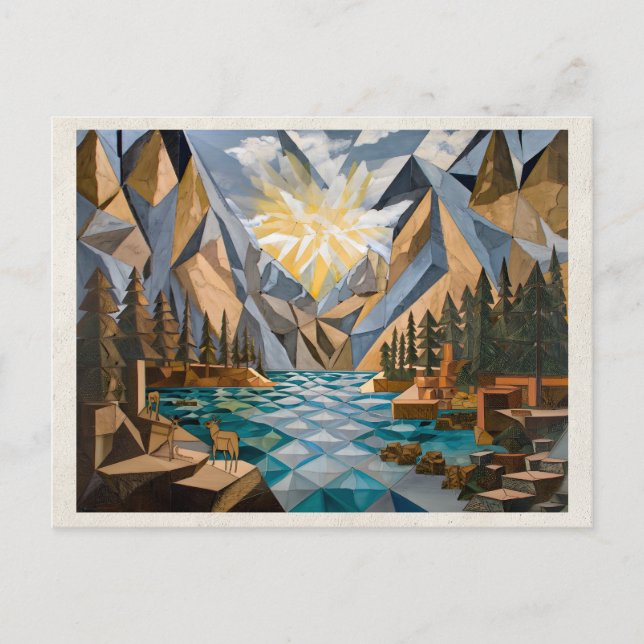 AI Remix Artwork Cubism Mountains Postcard (Front)