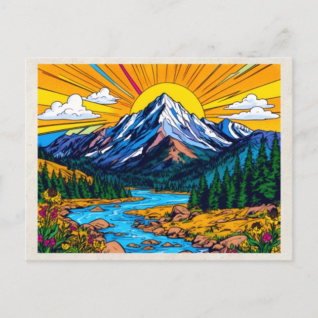 AI Remix Artwork Pop Art Mountains Postcard (Front)