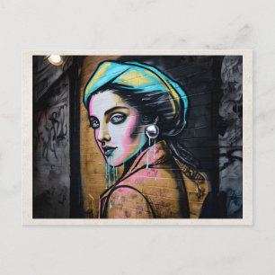 AI Remix Lady Fine Art Graffiti Urban Street Art Postcard