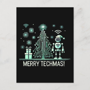 AI Robot with Tech Christmas Tree – Merry Techmas Postcard