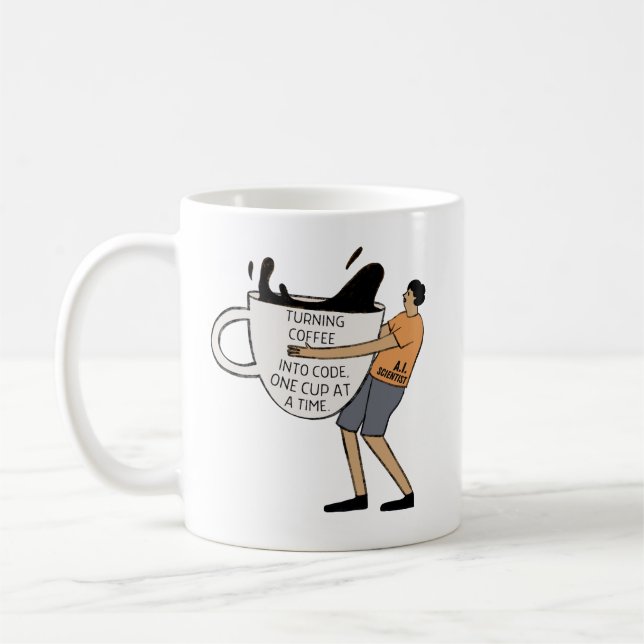AI SCIENTIST TURNING COFFEE INTO CODE  COFFEE MUG (Left)