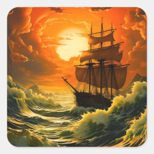 Ai Ship at Sunset Square Sticker