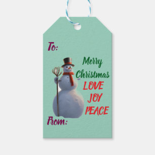 AI Snowman Merry Christmas Love Peace Joy Gift Tag