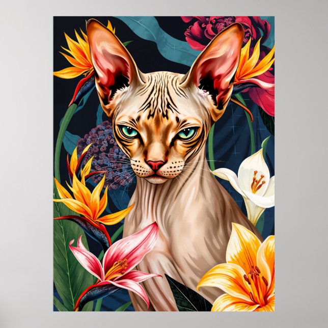 AI Sphynx Cat Portrait – Bold & Colorful Art Poster (Front)