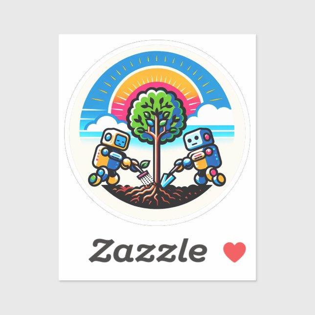 AI Tree Planter Sticker Eco-Friendly Robot Design (Sheet)