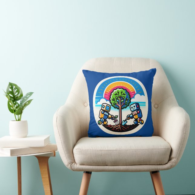 AI Tree Planter Sticker Eco-Friendly Robot Design Cushion (Chair)