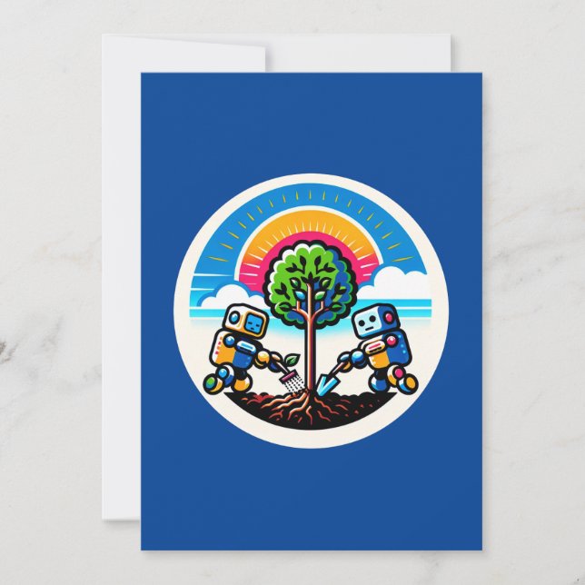 AI Tree Planter Sticker Eco-Friendly Robot Design Holiday Card (Front)