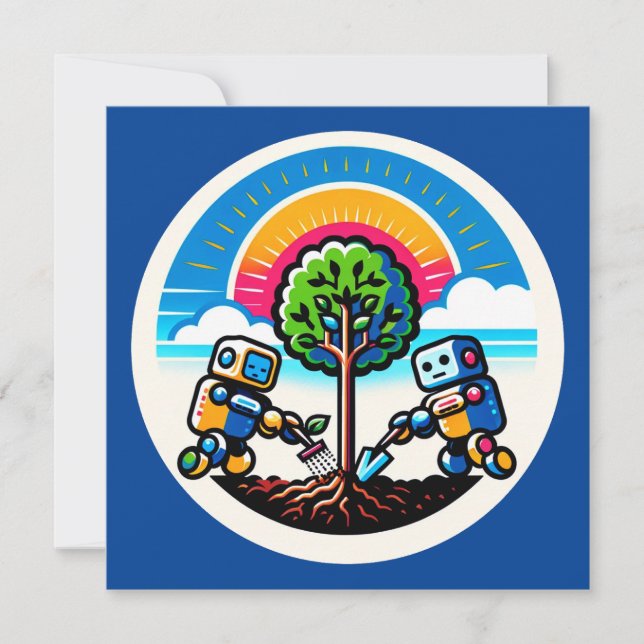 AI Tree Planter Sticker Eco-Friendly Robot Design Invitation (Front)