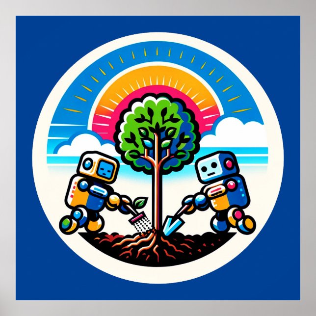 AI Tree Planter Sticker Eco-Friendly Robot Design Poster (Front)