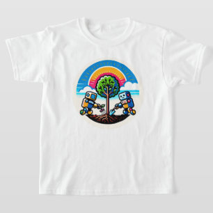 AI Tree Planter Sticker Eco-Friendly Robot Design T-Shirt