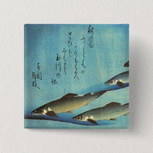 Ai (Trout) - Hiroshige's Colour Japanese Fish Prin 15 Cm Square Badge